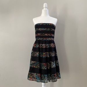 Betsey Johnson strapless floral & black tulle dress